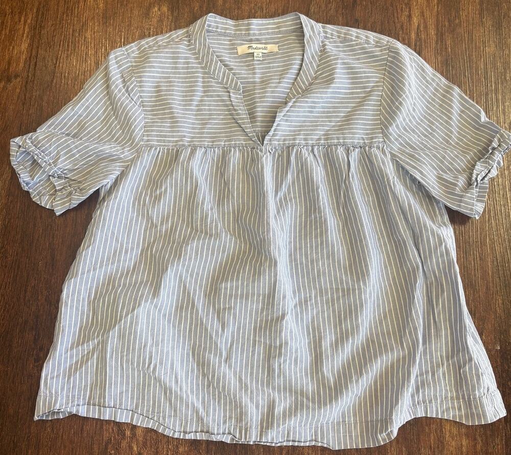 Madewell Blue and White Striped Cotton Modal Henley Popover Shirt Size XS
